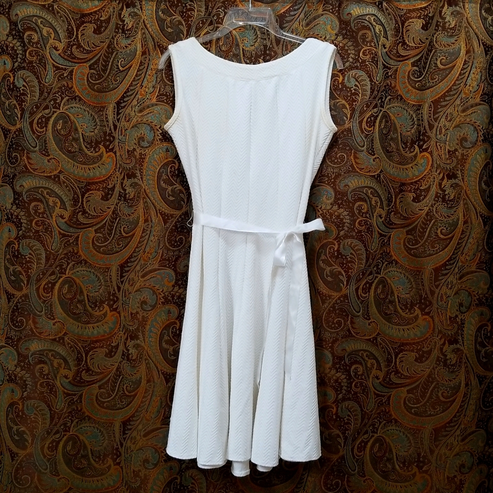 Belted White Sleeveless Swing Dress